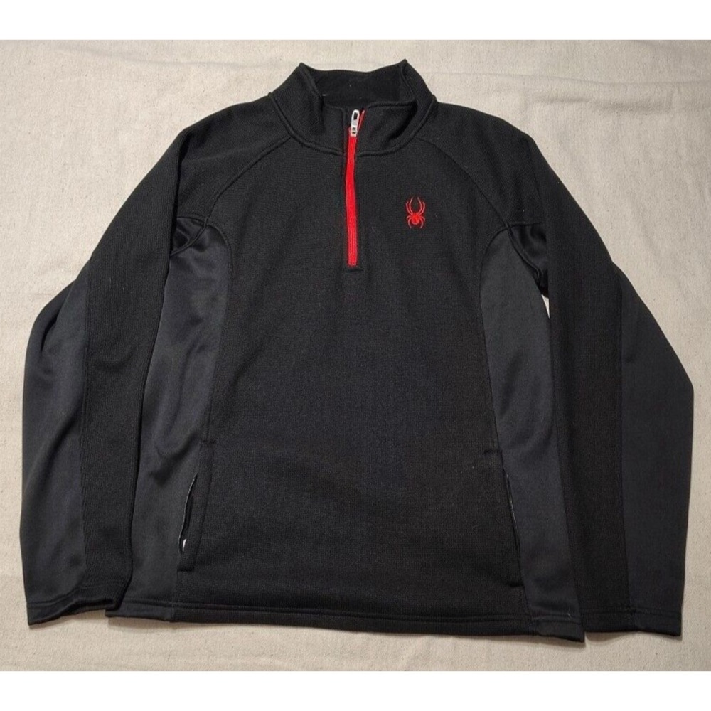 Spyder Quarter Zip Golf Pullover Waffle Knit Fleece Lined , Mens Large, Black E